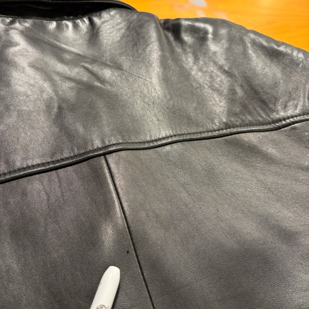 Pronto‎ Uomo Mens XXL Black Leather Jacket Mid Length Overcoat Collar Pockets - Picture 5 of 12